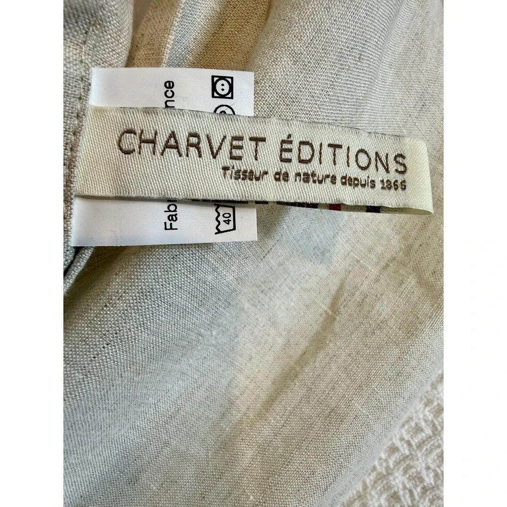 Charvet Editions 100% Linen Throw Pillows Pair 16x16 Botanical Made In France